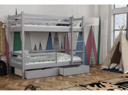Dětská patrová postel z masivu borovice LEGEND PLUS se šuplíky - 200x90 cm - ŠEDÁ