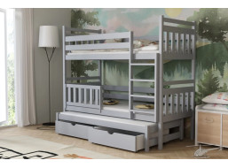 Dětská patrová postel z masivu borovice PETR s přistýlkou a šuplíky - 200x90 cm - ŠEDÁ