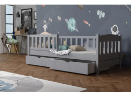 Dětská postel z masivu borovice BEN se šuplíky - 200x90 cm - ŠEDÁ