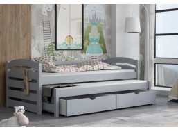 Dětská postel z masivu borovice MONI s přistýlkou a šuplíky - 200x90 cm - ŠEDÁ