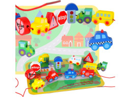 Dřevěné korálky pro navlékání - Autíčka a značky