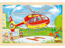 GOKI Dřevěné oboustranné puzzle Hasiči a vrtulník 24 dílků