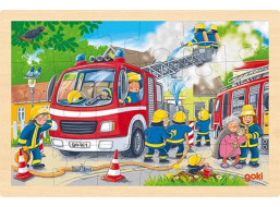 GOKI Dřevěné puzzle Hasičský zásah 24 dílků