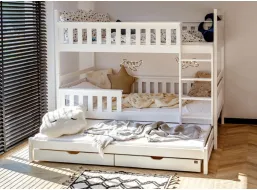 Dětská patrová postel z masivu KRISTIÁN s přistýlkou a šuplíky - 200x90 cm - BÍLÁ