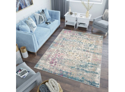 Kusový koberec AZUR vintage - šedý/růžový/modrý, 60x100 cm