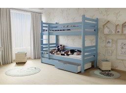 Dětská patrová postel z MASIVU 200x90cm se šuplíky - M07 modrá