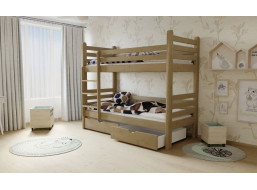 Dětská patrová postel z MASIVU 180x80cm se šuplíky - M07 moření dub