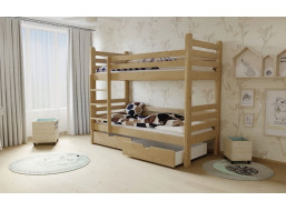 Dětská patrová postel z MASIVU 180x80cm se šuplíky - M07 moření olše