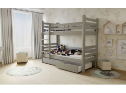 Dětská patrová postel z MASIVU 180x80cm se šuplíky - M07 šedá