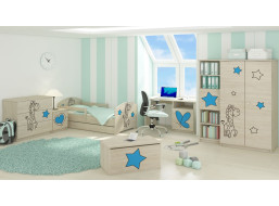 Dětský pokoj s výřezem ŽIRAFA - modrá - Dub sonoma