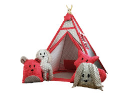 Dětský stan TEEPEE (TÝPÍ) EXCLUSIVE s doplňky - ČERVENÝ