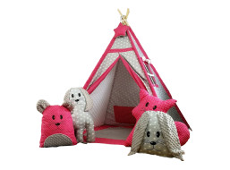Dětský stan TEEPEE (TÝPÍ) EXCLUSIVE s doplňky - TMAVĚRŮŽOVÝ