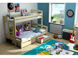 Dětská patrová postel s rozšířeným spodním lůžkem z MASIVU se šuplíky - PPS001