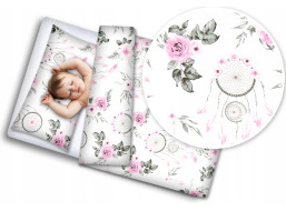 Dětské bavlněné povlečení do postýlky 120x90 cm BABYMAM PREMIUM - Lapače snů a květy