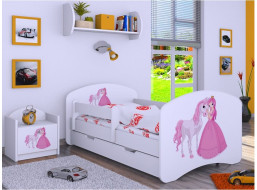 Dětská postel se šuplíkem 160x80cm PRINCEZNA A KONÍK - bílá
