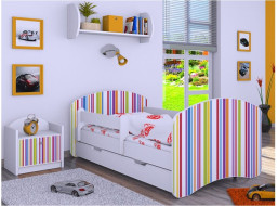 Dětská postel se šuplíkem 160x80cm PROUŽKY - bílá
