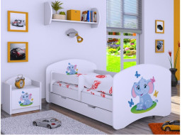Dětská postel se šuplíkem 160x80cm SLON A MOTÝLCI - bílá