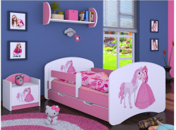 Dětská postel se šuplíkem 180x90cm PRINCEZNA A KONÍK - růžová