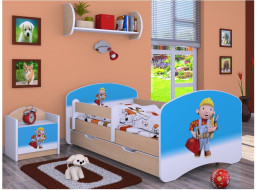 Dětská postel se šuplíkem 180x90cm BOŘEK STAVITEL - světlá hruška