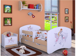 Dětská postel se šuplíkem 180x90cm PRINC NA BÍLÉM KONI - světlá hruška