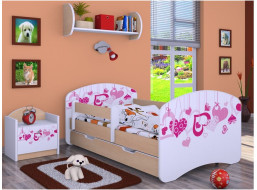 Dětská postel se šuplíkem 160x80cm FALL IN LOVE - světlá hruška