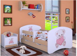Dětská postel se šuplíkem 160x80cm MEDVÍDEK SE SRDÍČKEM - světlá hruška