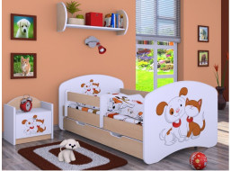 Dětská postel se šuplíkem 180x90cm PEJSEK A KOČIČKA - světlá hruška
