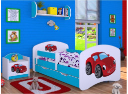 Dětská postel se šuplíkem 160x80cm RED CAR - modrá