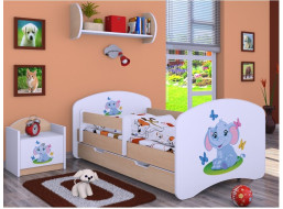 Dětská postel se šuplíkem 160x80cm SLON A MOTÝLCI - světlá hruška