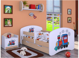 Dětská postel se šuplíkem 160x80cm SUPER LOKOMOTIVA - světlá hruška