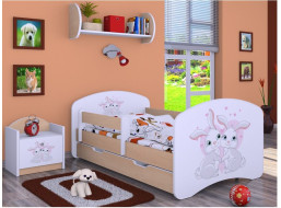 Dětská postel se šuplíkem 180x90cm ZAJÍČCI - světlá hruška