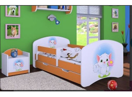 Dětská postel se šuplíkem 160x80cm KOČIČKA S KYTIČKOU - oranžová