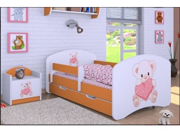 Dětská postel se šuplíkem 180x90cm MEDVÍDEK SE SRDÍČKEM - oranžová