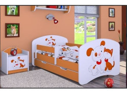 Dětská postel se šuplíkem 160x80cm PEJSEK A KOČIČKA - oranžová