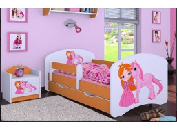 Dětská postel se šuplíkem 160x80cm PRINCEZNA A JEDNOROŽEC - oranžová