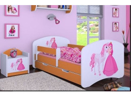Dětská postel se šuplíkem 160x80cm PRINCEZNA A KONÍK - oranžová
