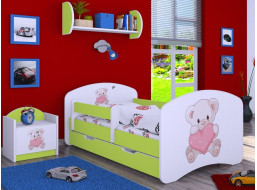 Dětská postel se šuplíkem 180x90cm MEDVÍDEK SE SRDÍČKEM - zelená