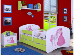 Dětská postel se šuplíkem 180x90cm PRINCEZNA A KONÍK - zelená