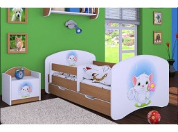 Dětská postel se šuplíkem 180x90cm KOČIČKA S KYTIČKOU - buk