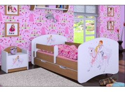 Dětská postel se šuplíkem 160x80cm PRINC NA BÍLÉM KONI - buk