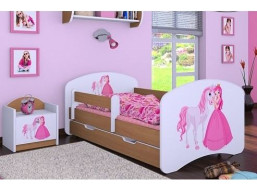 Dětská postel se šuplíkem 180x90cm PRINCEZNA A KONÍK - buk