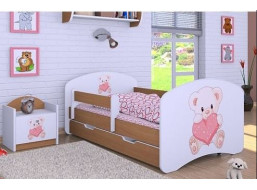 Dětská postel se šuplíkem 160x80cm MEDVÍDEK SE SRDÍČKEM - buk