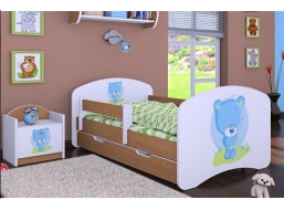 Dětská postel se šuplíkem 160x80cm MODRÝ MEDVÍDEK - buk