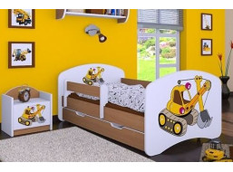 Dětská postel se šuplíkem 180x90cm ŽLUTÝ BAGR - buk