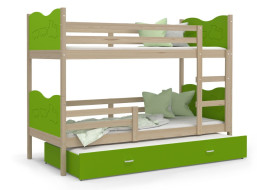Dětská patrová postel s přistýlkou MAX Q - 200x90 cm - zelená/borovice - vláček
