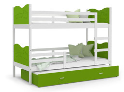 Dětská patrová postel s přistýlkou MAX Q - 200x90 cm - zeleno-bílá - vláček