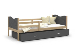 Dětská postel se šuplíkem MAX S - 160x80 cm - šedá/borovice - vláček
