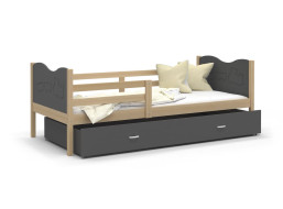 Dětská postel se šuplíkem MAX S - 190x80 cm - šedá/borovice - vláček