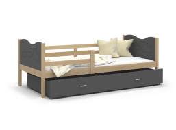 Dětská postel se šuplíkem MAX S - 200x90 cm - šedá/borovice - vláček