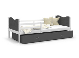 Dětská postel se šuplíkem MAX S - 200x90 cm - šedo-bílá - vláček